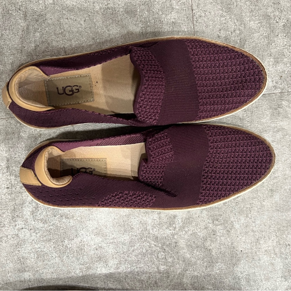 UGG Women's Knit Slip-On Loafers in Deep Burgundy with Tan Trim
